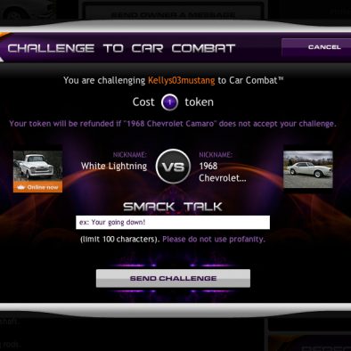 Challenge Another User to a Car Combat