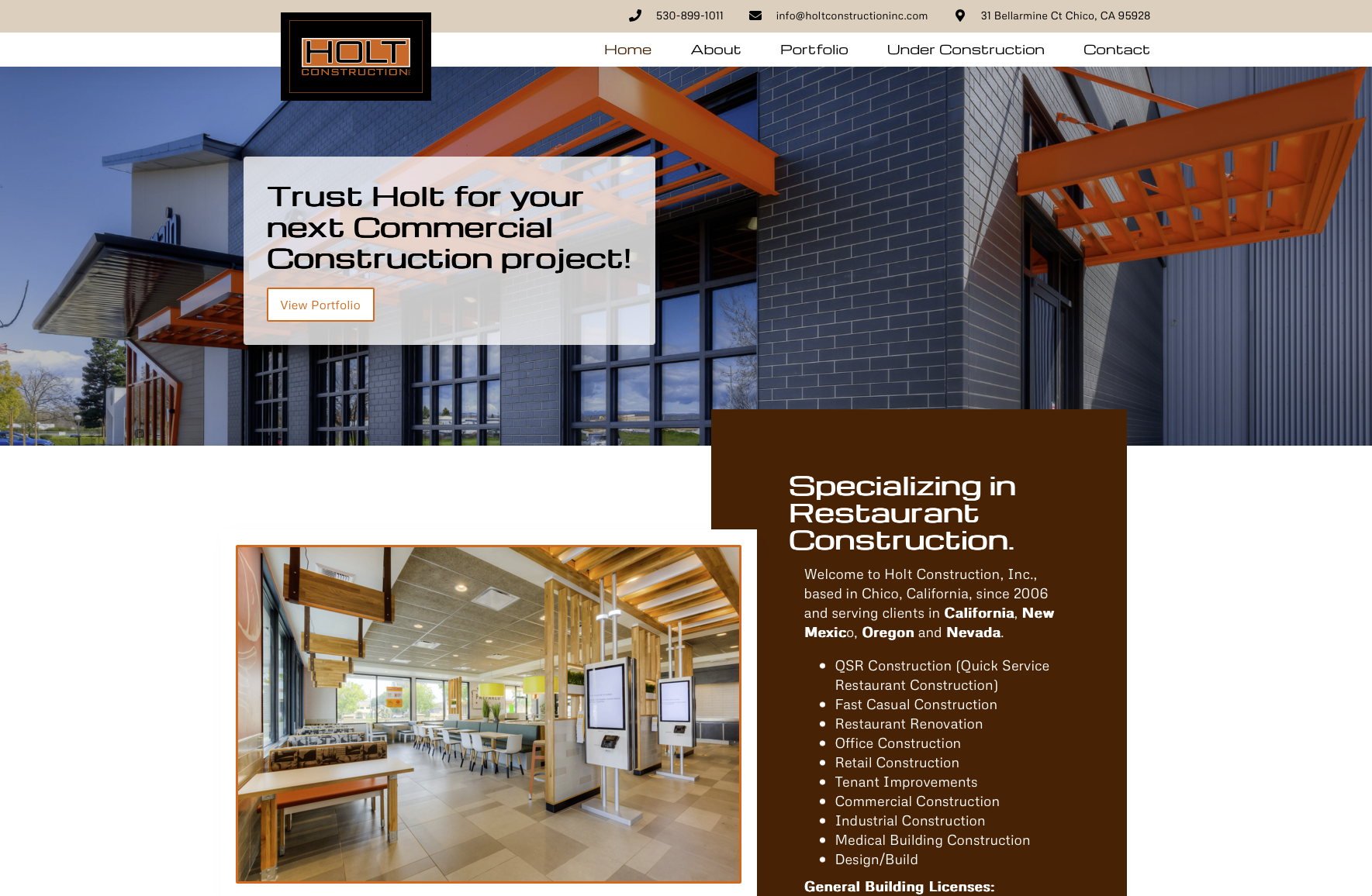 Holt Construction Website Chico California