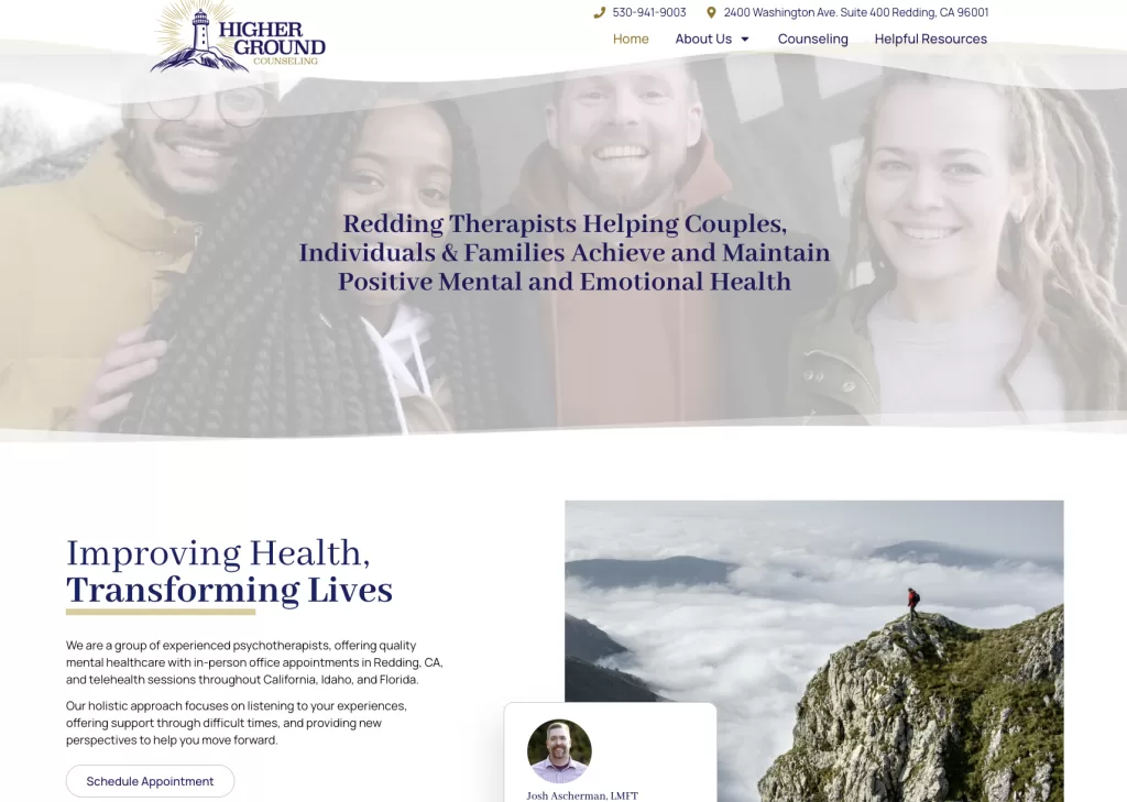 Higher Ground counseling california logo and website design